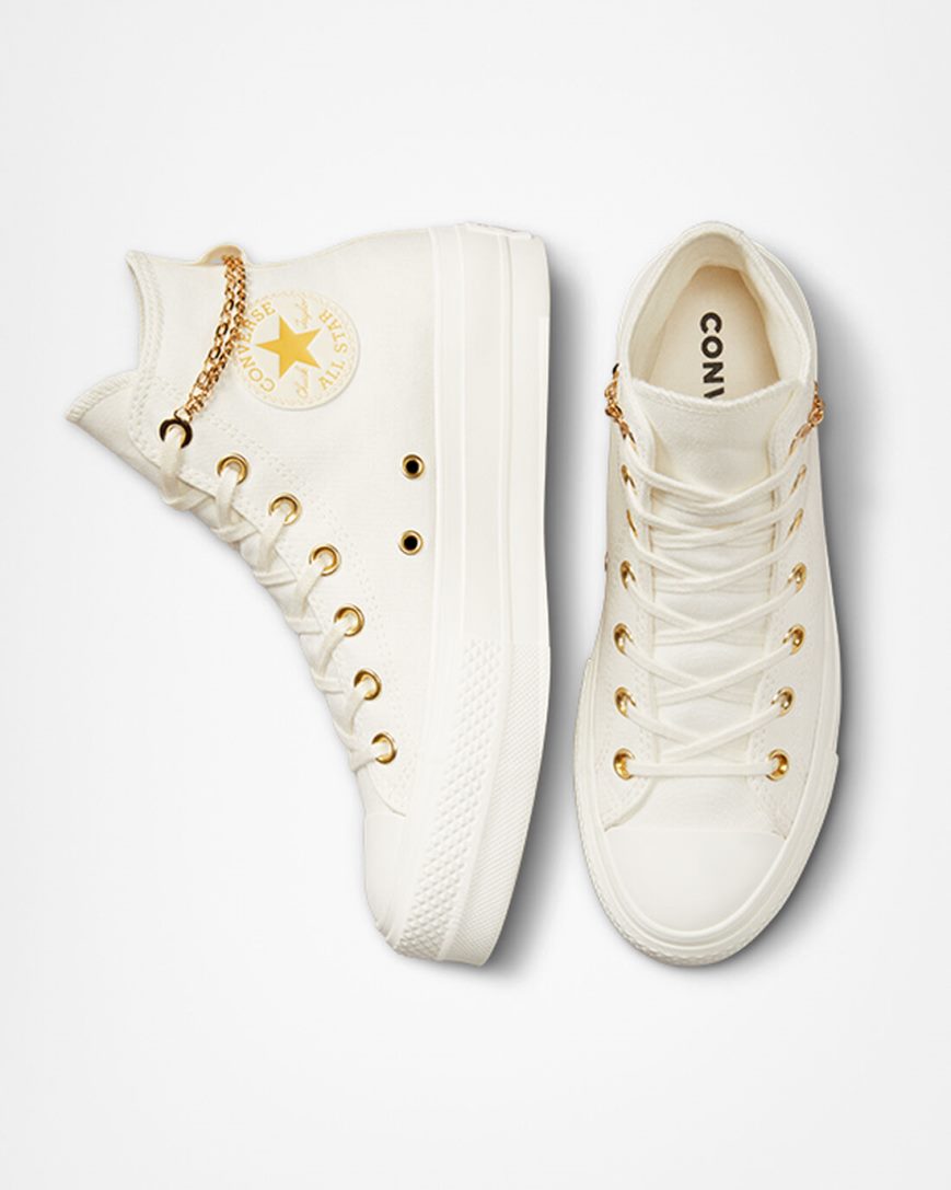 Pantofi Platforma Dama Converse Chuck Taylor All Star Lift Gold Chain Inalti Bej Galbeni | RO U13PAC482